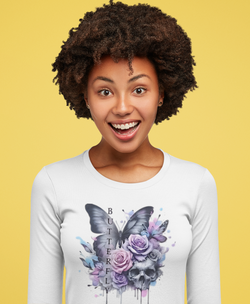 Damen Long Sleeve Fitted T-shirt Premium Butterfly