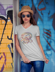 Stylisches Premium Streetwear T-Shirt mit Drachendesign – Unisex Jersey V-Ausschnitt Slim Fit